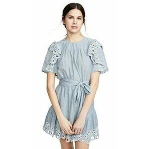 Joie Safia Mini Tunic Dress Floral Eyelet Ruffle Babydoll S/M